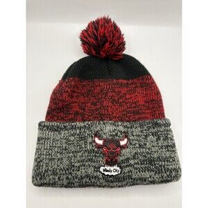Chicago Bulls Hat  '47 Brand Winter WarmPom Stitched Logo Heather Red Black Gray